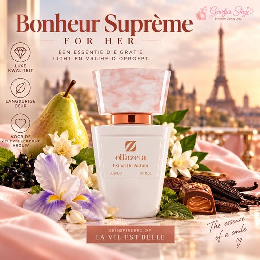 Bonheur Suprème No. 042 damesparfum 30 ml met peer, zwarte bes, iris en vanille, geïnspireerd op La Vie Est Belle
